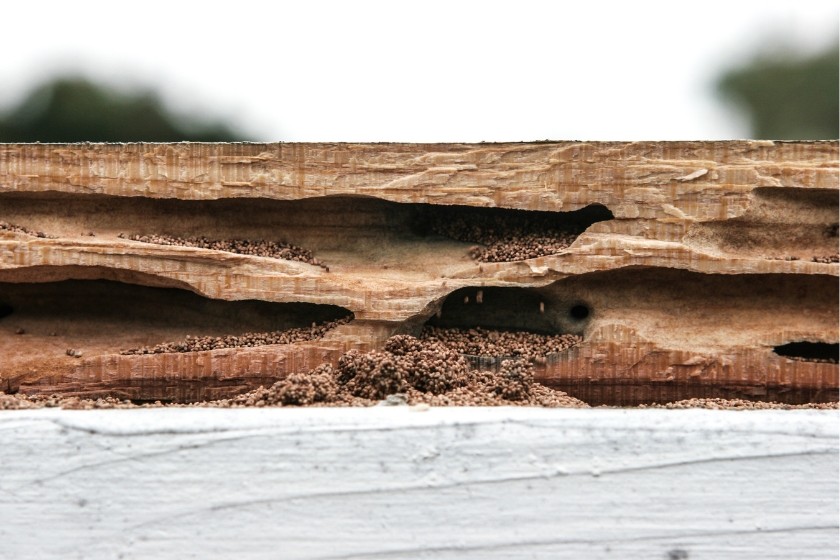 Illustration of termite tunnels inside wood